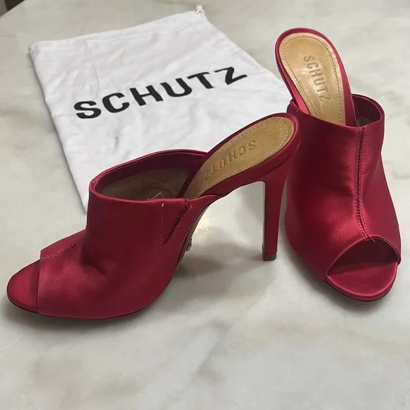 Schutz Desiree Pink Satin Open Toe Mule Heels - Picture 2 of 8